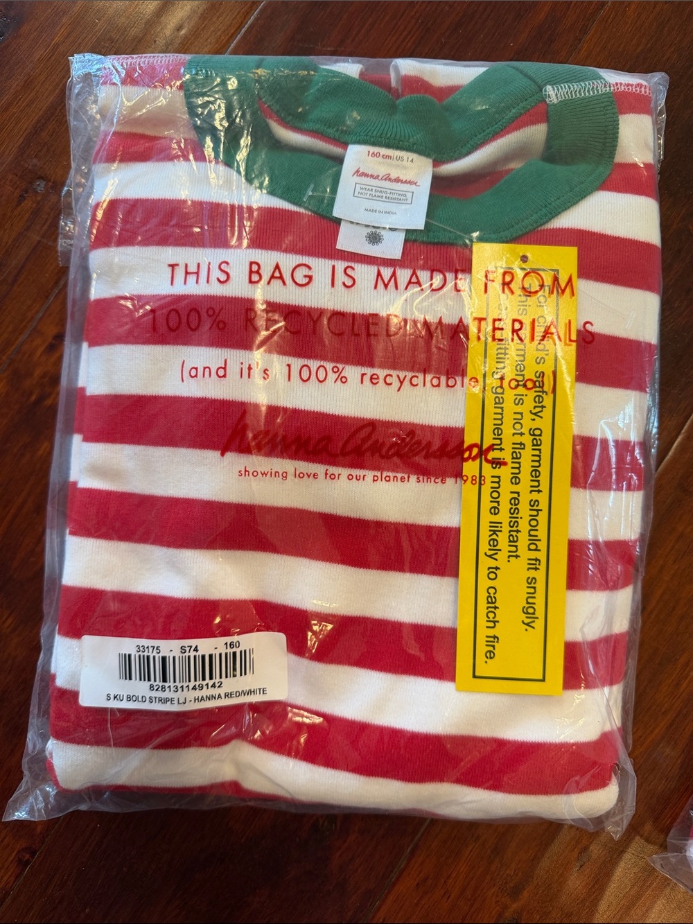 Hanna Andersson Green-Trim Red & White Striped Kids Top size 14 NWT